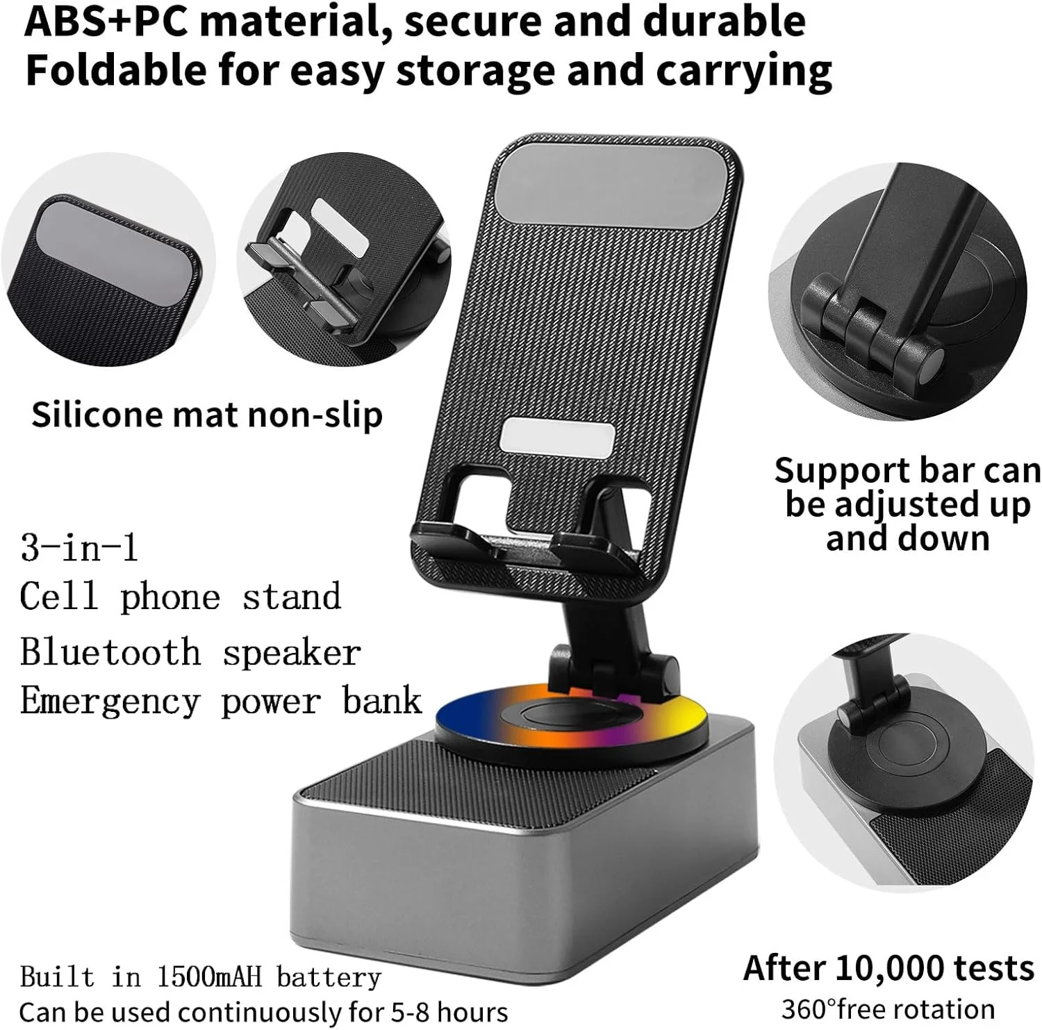 اسپیکر بلوتوثی XIAOBAOLU با پایه نگهدارنده تلفن همراه، مناسب برای استفاده در منزل و فضای باز، اسپیکر قابل حمل سازگار با آیفون/آیپد/سامسونگ گلکسی، خاکستری اسپیکر بلوتوثی XIAOBAOLU با پایه نگهدارنده تلفن همراه، مناسب برای استفاده در منزل و فضای باز، اسپیکر قابل حمل سازگار با آیفون/آیپد/سامسونگ گلکسی، خاکستری