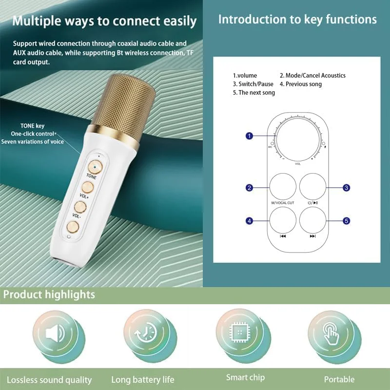 اسپیکر کارائوکه بی سیم با میکروفون برای بزرگسالان/کودکان، سیستم اسپیکر بلوتوث HIFI قابل حمل با قابلیت حذف صدا برای مهمانی خانگی، جلسه، عروسی مدل YS-103 (مشکی) اسپیکر کارائوکه بی سیم با میکروفون برای بزرگسالان/کودکان، سیستم اسپیکر بلوتوث HIFI قابل حمل با قابلیت حذف صدا برای مهمانی خانگی، جلسه، عروسی مدل YS-103 (مشکی)