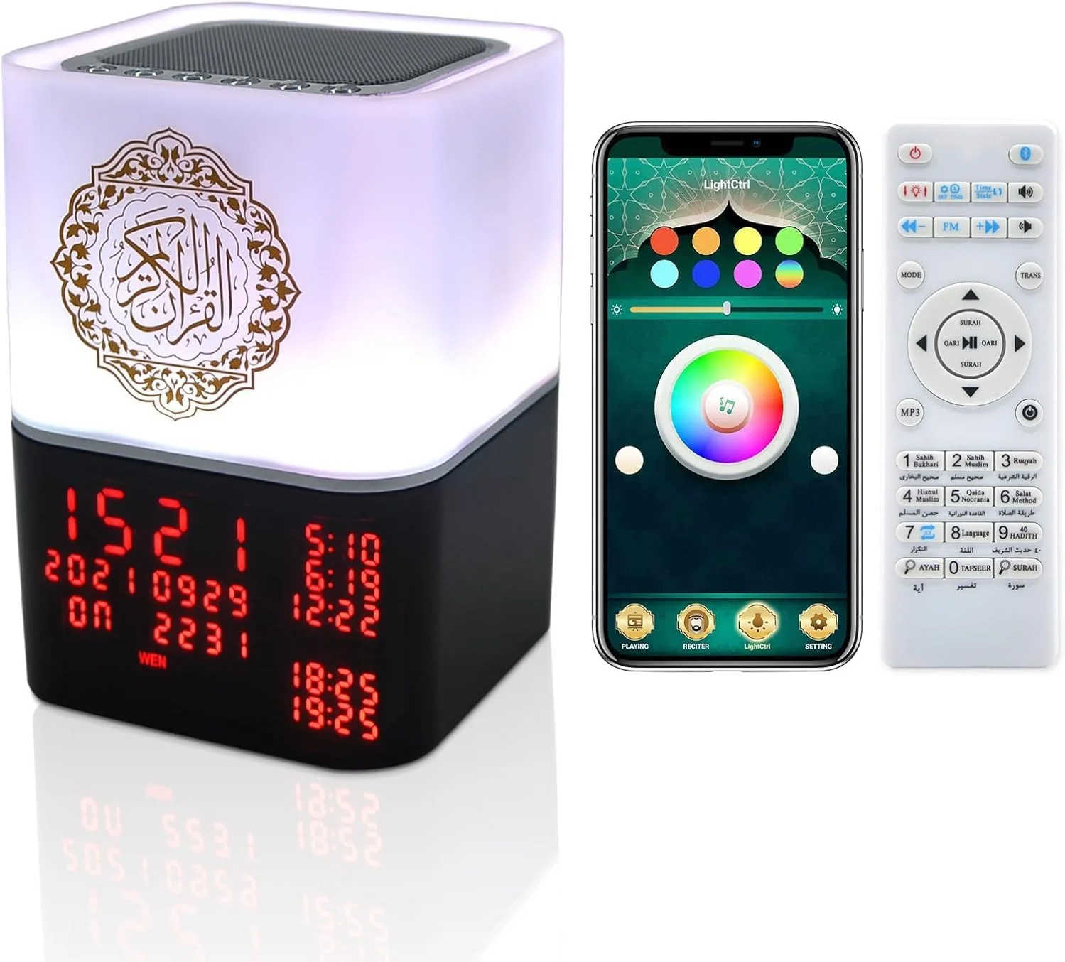 چراغ لمسی سخنگوی قرآن SQ-229 – چراغ لمسی LED با صدای قرآن، ساعت اذان، بلوتوث/MP3، حافظه 8 گیگابایتی، تلاوت چند زبانه و کنترل از راه دور/برنامه چراغ لمسی سخنگوی قرآن SQ-229 – چراغ لمسی LED با صدای قرآن، ساعت اذان، بلوتوث/MP3، حافظه 8 گیگابایتی، تلاوت چند زبانه و کنترل از راه دور/برنامه