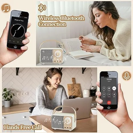 اسپیکر بلوتوث رترو Tazweeq، دکوراسیون وینتیج، اسپیکر قابل حمل و زیبا، اسپیکر دکوری بی سیم، برای دفتر، آشپزخانه، میز، اتاق خواب، فضای باز، پشتیبانی از کارت TF/AUX (لیمویی)