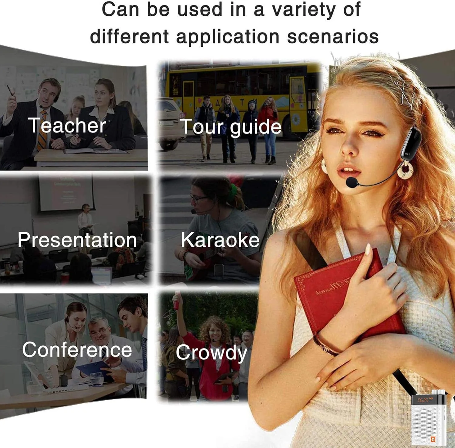 تقویت کننده صدای SYOSI با هدست میکروفون بی سیم UHF، تقویت کننده صدای شخصی بلوتوث قابل حمل 3200mAh برای معلمان، مربیان تناسب اندام، راهنمای تور، بلندگوی کلاس درس، فضای باز تقویت کننده صدای SYOSI با هدست میکروفون بی سیم UHF، تقویت کننده صدای شخصی بلوتوث قابل حمل 3200mAh برای معلمان، مربیان تناسب اندام، راهنمای تور، بلندگوی کلاس درس، فضای باز