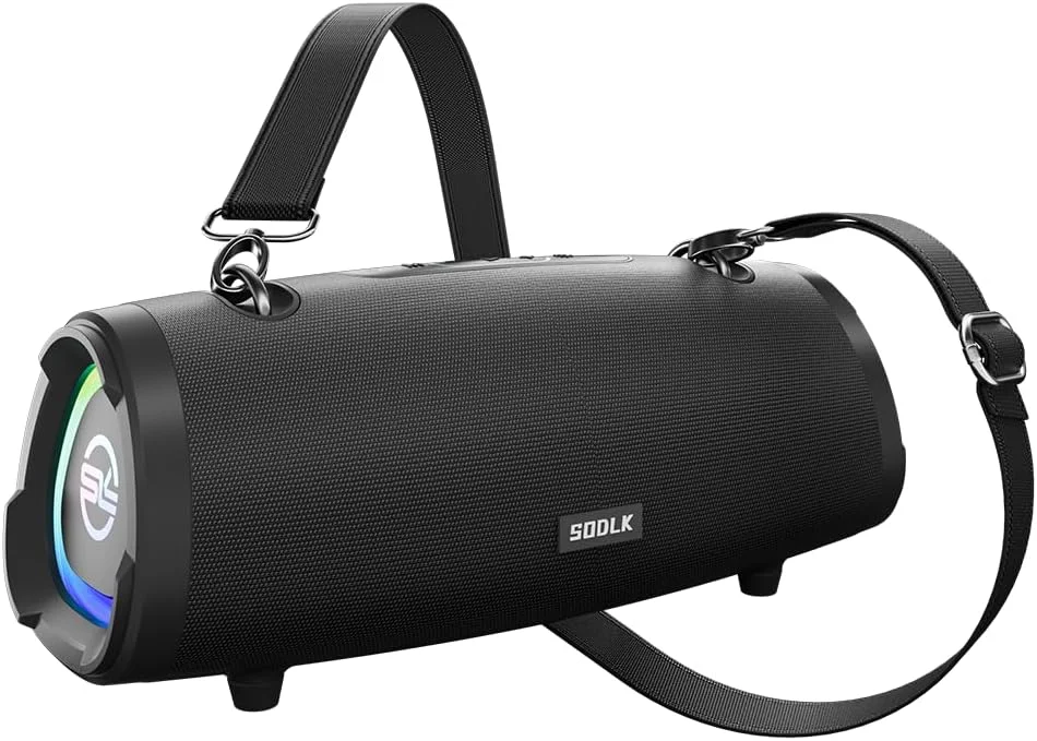 اسپیکر قابل حمل SODLK با حداکثر توان 100 وات، بلندگوهای بلوتوث بی سیم با ساب ووفر داخلی، بیس قدرتمند، چراغ های مهمانی RGB، ضد آب IPX6، جفت سازی TWS، AUX، کارت TF و ورودی USB