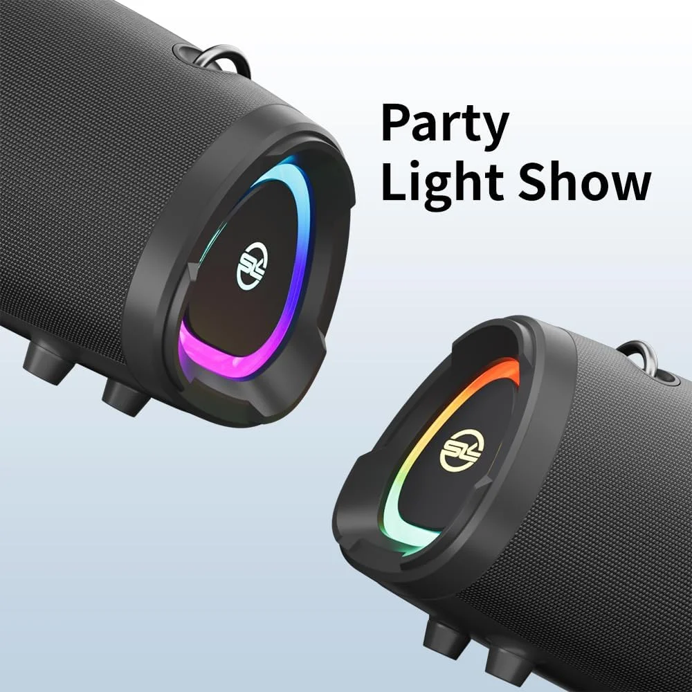 اسپیکر قابل حمل SODLK با حداکثر توان 100 وات، بلندگوهای بلوتوث بی سیم با ساب ووفر داخلی، بیس قدرتمند، چراغ های مهمانی RGB، ضد آب IPX6، جفت سازی TWS، AUX، کارت TF و ورودی USB