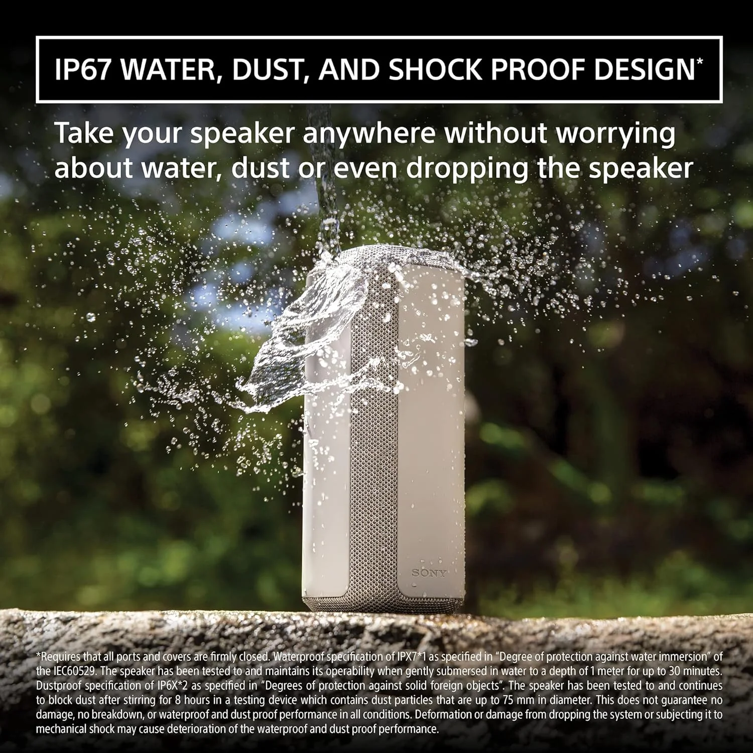 اسپیکر بلوتوثی قابل حمل بی سیم سری X سونی مدل SRS XE300، ضد آب، ضد گرد و غبار و ضد ضربه با استاندارد IP67 و باتری 24 ساعته، مشکی، SRSXE300/B