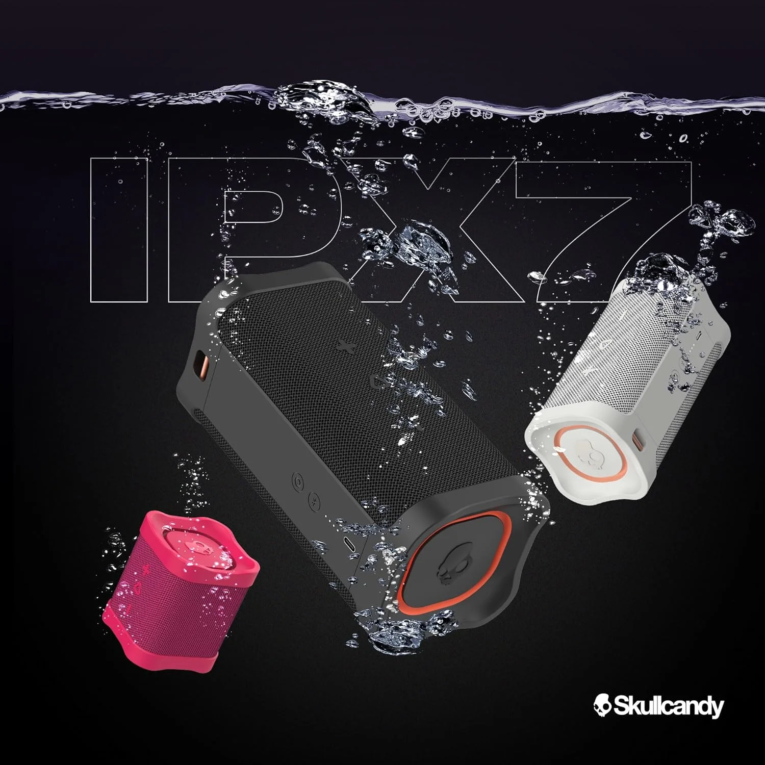 اسپیکر بلوتوثی بی سیم Skullcandy Terrain Mini - قابل حمل ضد آب IPX7 با دو رادیاتور پسیو سفارشی، باتری 14 ساعته، بند مچی نایلونی و استریو واقعی