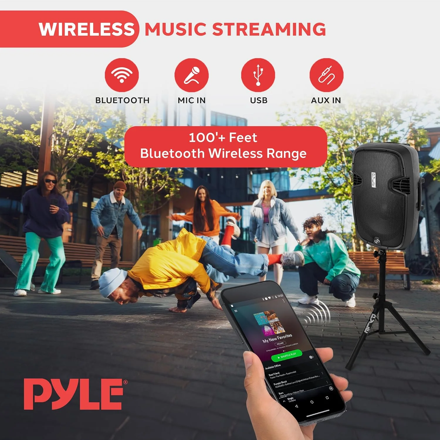 سیستم بلندگوی PA قابل حمل بی سیم Pyle PPHP155ST - بلندگوهای صوتی فعال بلوتوثی پرقدرت 1500 واتی برای فضای باز با USB SD MP3 RCA - پایه 35 میلی متری، استند، میکروفون، کابل برق، مشکی، 15 اینچ سیستم بلندگوی PA قابل حمل بی سیم Pyle PPHP155ST - بلندگوهای صوتی فعال بلوتوثی پرقدرت 1500 واتی برای فضای باز با USB SD MP3 RCA - پایه 35 میلی متری، استند، میکروفون، کابل برق، مشکی، 15 اینچ