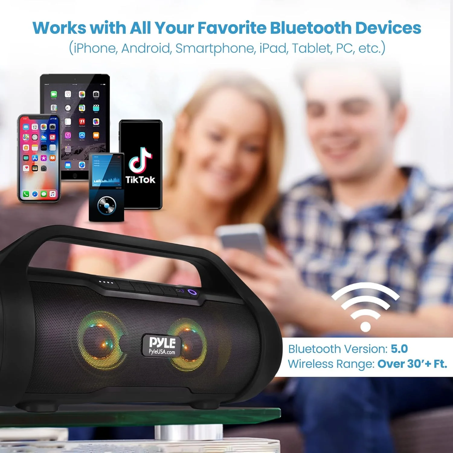 اسپیکر بوم باکس بلوتوثی بی سیم قابل حمل Pyle - سیستم استریو قدرتمند 500 واتی با ورودی AUX/USB/SD/رادیو FM، ساب ووفر 3 اینچی، کنترل صدا - PBMWP185 اسپیکر بوم باکس بلوتوثی بی سیم قابل حمل Pyle - سیستم استریو قدرتمند 500 واتی با ورودی AUX/USB/SD/رادیو FM، ساب ووفر 3 اینچی، کنترل صدا - PBMWP185