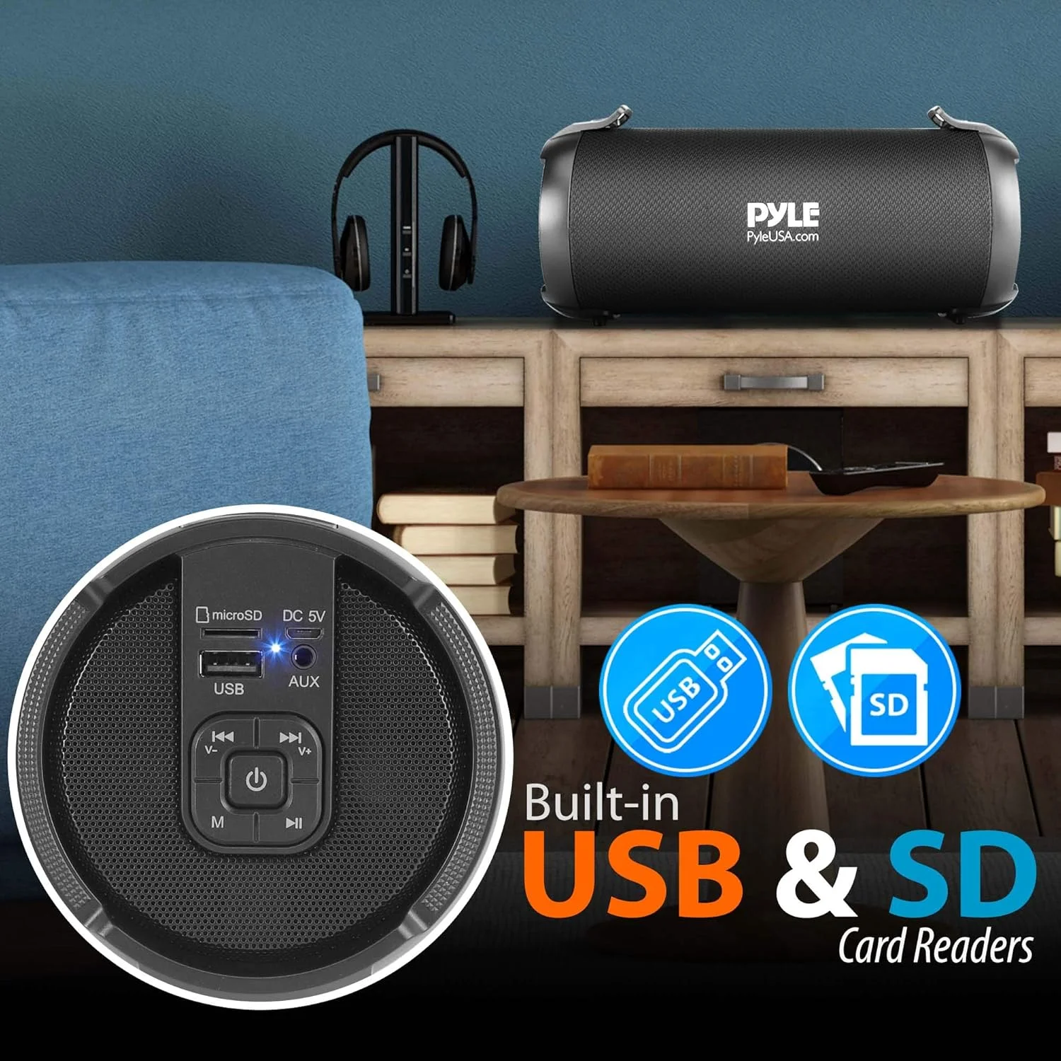 اسپیکر بلوتوثی قابل حمل Pyle - سیستم استریو قدرتمند 100 واتی با ورودی AUX، پورت MP3/USB/SD، رادیو FM و توییتر 2.5 اینچی مدل PBMSPG3BK اسپیکر بلوتوثی قابل حمل Pyle - سیستم استریو قدرتمند 100 واتی با ورودی AUX، پورت MP3/USB/SD، رادیو FM و توییتر 2.5 اینچی مدل PBMSPG3BK
