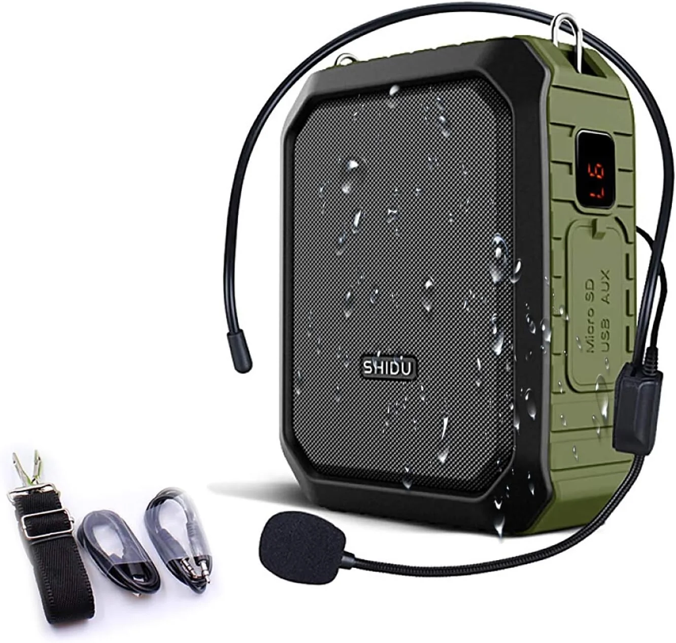 SHIDU تقویت کننده صدای قابل حمل، تقویت کننده صدای شخصی 18 واتی با هدست میکروفون سیمی ضد آب، بلندگوی بلوتوثی قابل شارژ PA برای فضای باز، معلمان، دوش، ساحل، راهنمای تور