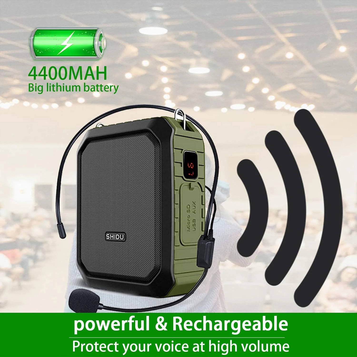 SHIDU تقویت کننده صدای قابل حمل، تقویت کننده صدای شخصی 18 واتی با هدست میکروفون سیمی ضد آب، بلندگوی بلوتوثی قابل شارژ PA برای فضای باز، معلمان، دوش، ساحل، راهنمای تور