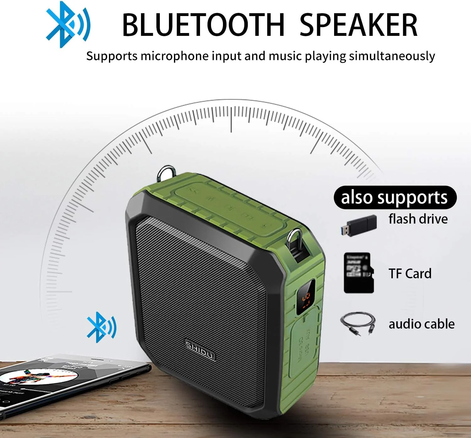 SHIDU تقویت کننده صدای قابل حمل، تقویت کننده صدای شخصی 18 واتی با هدست میکروفون سیمی ضد آب، بلندگوی بلوتوثی قابل شارژ PA برای فضای باز، معلمان، دوش، ساحل، راهنمای تور