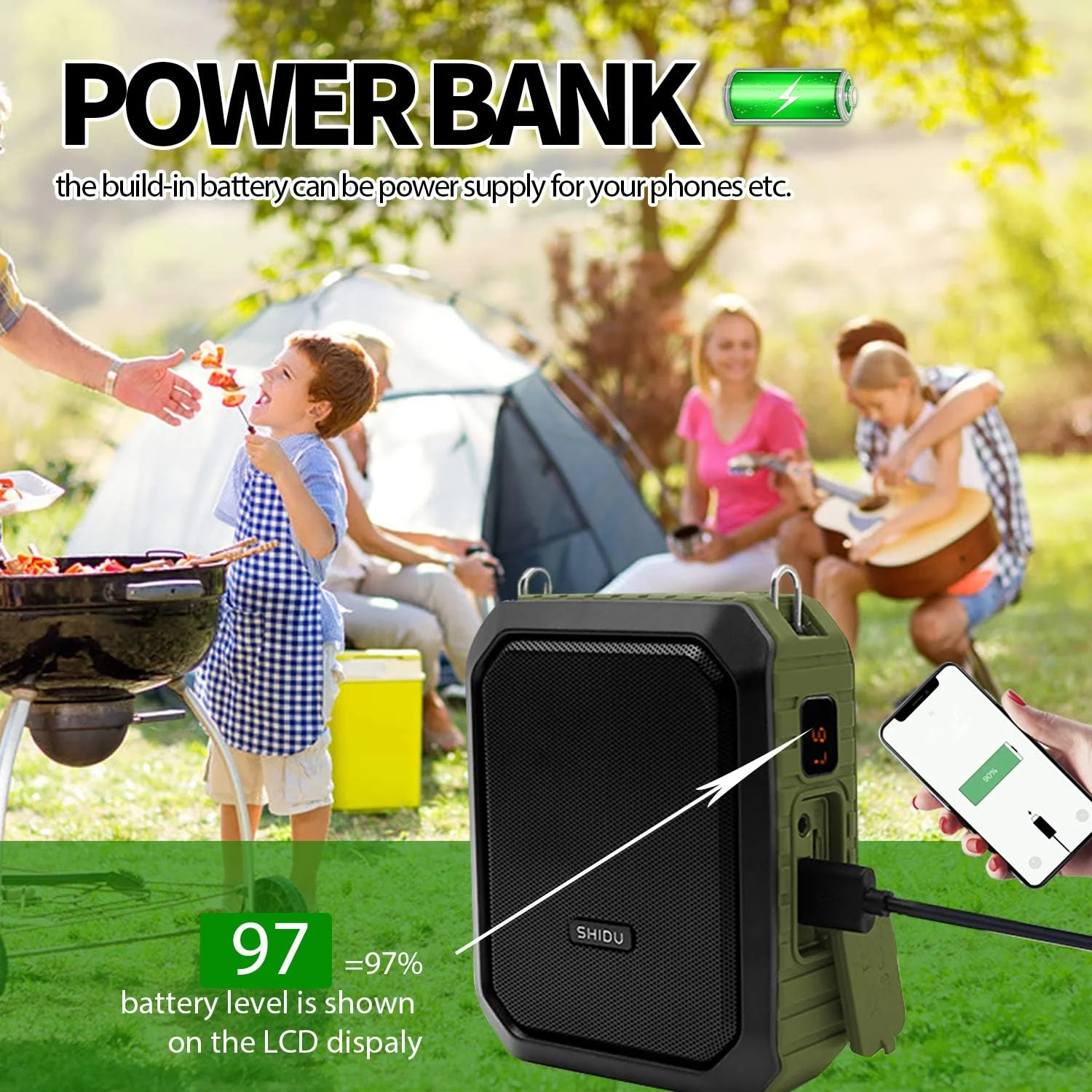 SHIDU تقویت کننده صدای قابل حمل، تقویت کننده صدای شخصی 18 واتی با هدست میکروفون سیمی ضد آب، بلندگوی بلوتوثی قابل شارژ PA برای فضای باز، معلمان، دوش، ساحل، راهنمای تور