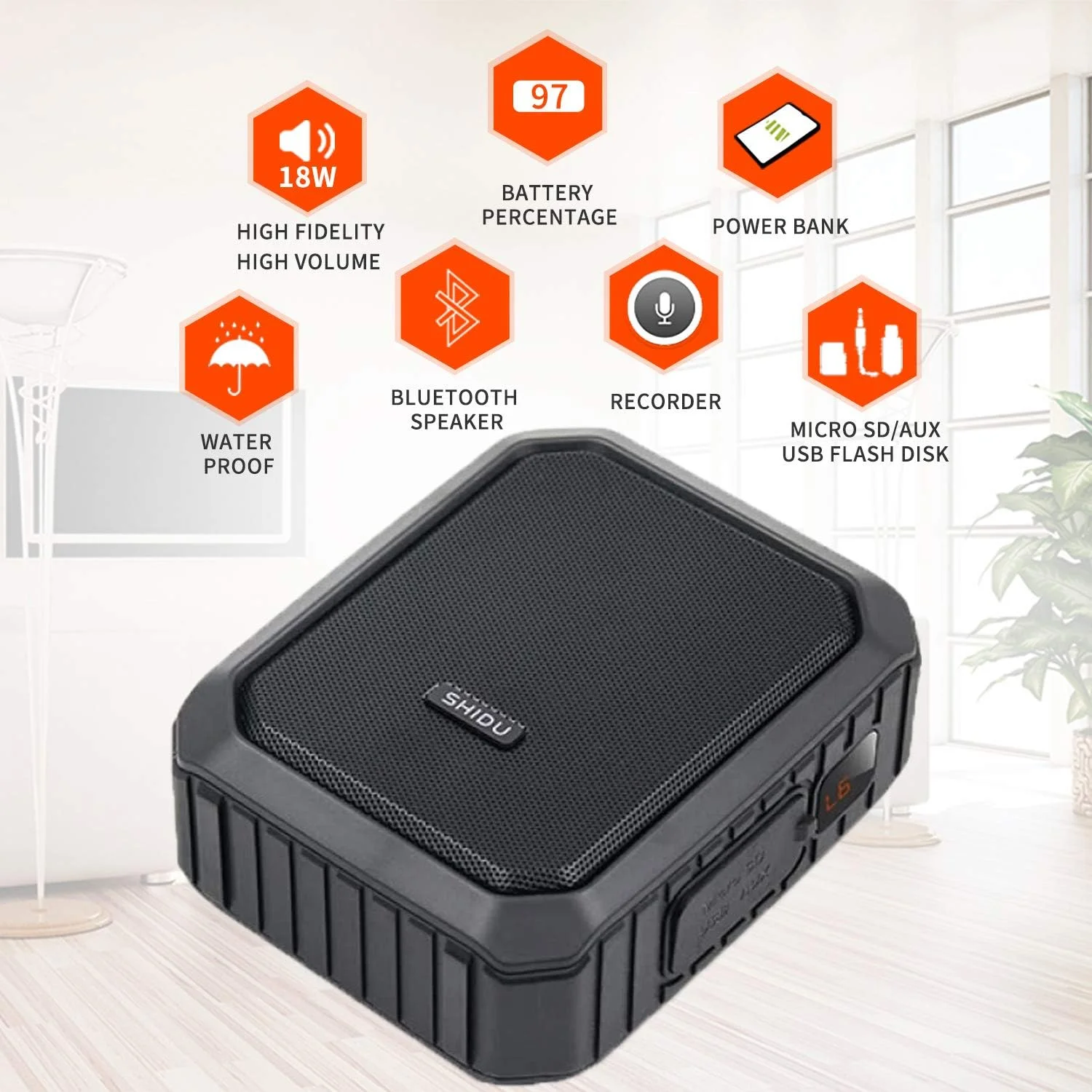 بلندگوی بلوتوثی تقویت کننده صدای بی سیم SHIDU، سیستم PA ضد آب قابل حمل 18 واتی با هدست میکروفون بی سیم UHF برای تقویت صدا برای راهنمای تور کلاس