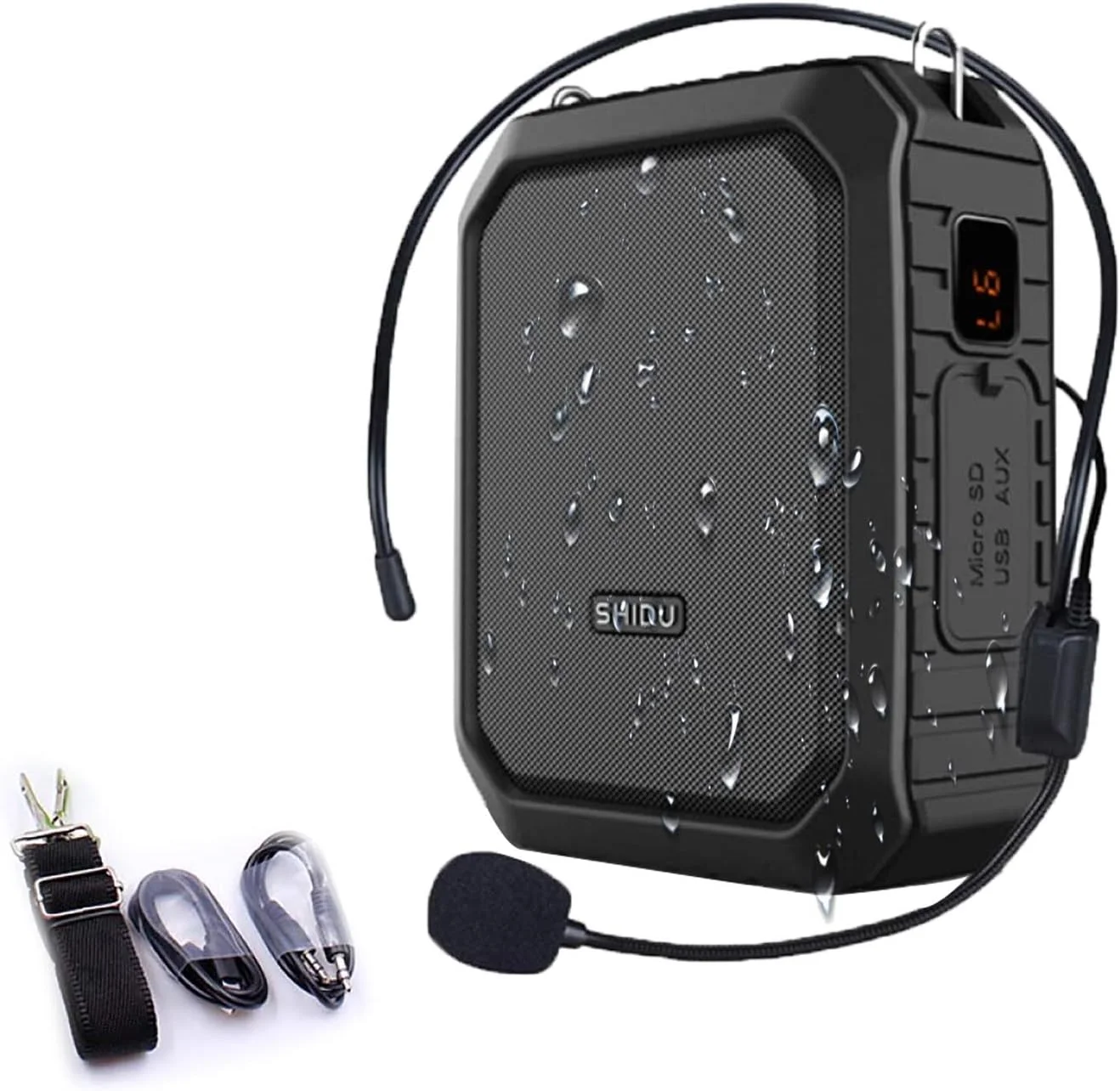 بلندگوی دستی قابل حمل SHIDU، تقویت کننده صدای شخصی 18 واتی با میکروفون سیمی هدست، بلندگوی بلوتوث ضد آب قابل شارژ PA برای فضای باز، معلمان، دوش، ساحل، راهنمای تور