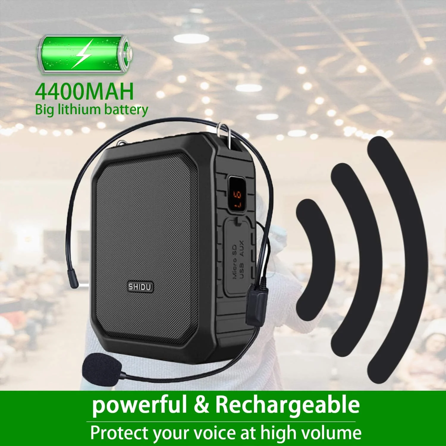 بلندگوی بلوتوثی تقویت کننده صدای بی سیم SHIDU، سیستم PA ضد آب قابل حمل 18 واتی با هدست میکروفون بی سیم UHF برای تقویت صدا برای راهنمای تور کلاس