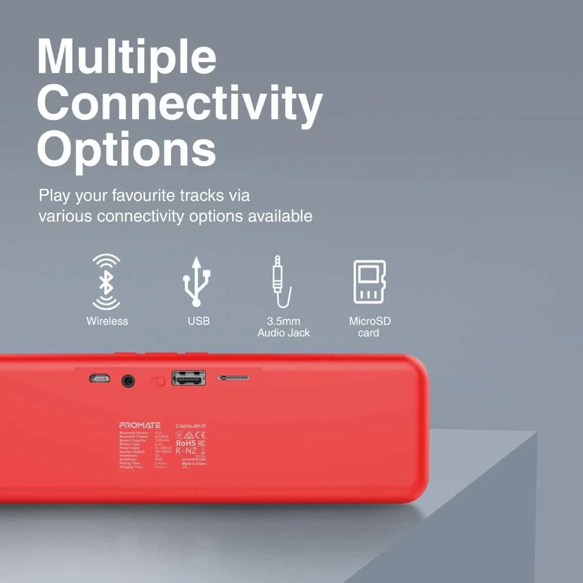 اسپیکر بلوتوثی پرومیت مدل Capsule-2، اسپیکر بیسیم قابل حمل HD با توان 6 وات، بلوتوث 5.0، زمان پخش طولانی، پورت USB، درگاه کارت حافظه Micro SD و درگاه 3.5 میلیمتری مناسب برای آیفون 14، 15، 16، آیپد ایر، آیپاد، رنگ قرمز اسپیکر بلوتوثی پرومیت مدل Capsule-2، اسپیکر بیسیم قابل حمل HD با توان 6 وات، بلوتوث 5.0، زمان پخش طولانی، پورت USB، درگاه کارت حافظه Micro SD و درگاه 3.5 میلیمتری مناسب برای آیفون 14، 15، 16، آیپد ایر، آیپاد، رنگ قرمز