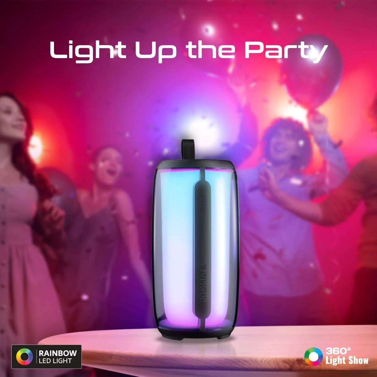 اسپیکر بلوتوثی پرومیت مدل LumiTower، اسپیکر بیسیم قابل حمل HD با توان 8 وات و نورهای RGB، بلوتوث نسخه 5.3، زمان پخش طولانی، ناوبری سریع موسیقی، مقاوم در برابر آب، پورت USB و اسلات کارت TF برای آیفون اسپیکر بلوتوثی پرومیت مدل LumiTower، اسپیکر بیسیم قابل حمل HD با توان 8 وات و نورهای RGB، بلوتوث نسخه 5.3، زمان پخش طولانی، ناوبری سریع موسیقی، مقاوم در برابر آب، پورت USB و اسلات کارت TF برای آیفون
