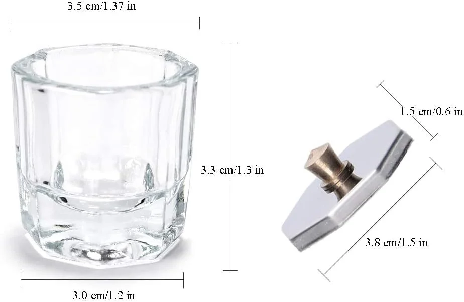 کاسه کوچک شیشه ای کالولاری برای پودر اکریلیک ناخن، 2 عدد ظرف کریستالی شیشه ای با درب استیل ضد زنگ، ابزار شیشه ای کاسه کریستالی پودر مایع اکریلیک ناخن برای مانیکور ناخن
