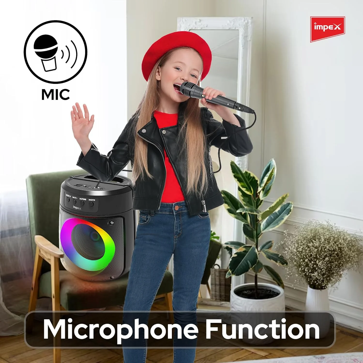 اسپیکر بلوتوث قابل حمل Impex، 500W PMPO، اسپیکر بی سیم 4 اینچی با نور حلقه جادویی، باتری 1200mAh، بلوتوث 5.1، USB/Micro SD/AUX/FM/MIC/TWS، شارژ Type-C، میکروفون سیمی، برد 10 متری، مشکی - TS 1106 اسپیکر بلوتوث قابل حمل Impex، 500W PMPO، اسپیکر بی سیم 4 اینچی با نور حلقه جادویی، باتری 1200mAh، بلوتوث 5.1، USB/Micro SD/AUX/FM/MIC/TWS، شارژ Type-C، میکروفون سیمی، برد 10 متری، مشکی - TS 1106