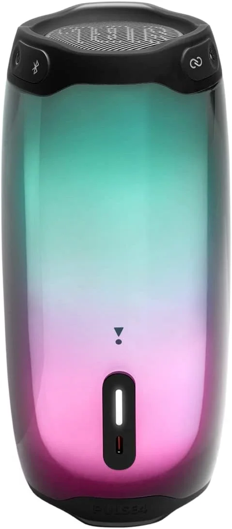 اسپیکر بلوتوثی قابل حمل JBL Pulse 4، نمایش نور LED با وضوح بالا 360 درجه، صدای قدرتمند JBL Signature، باتری 12 ساعته، ضد آب IPX7، برنامه JBL Connect، همگام سازی آسان - مشکی، JBLPULSE4BLK