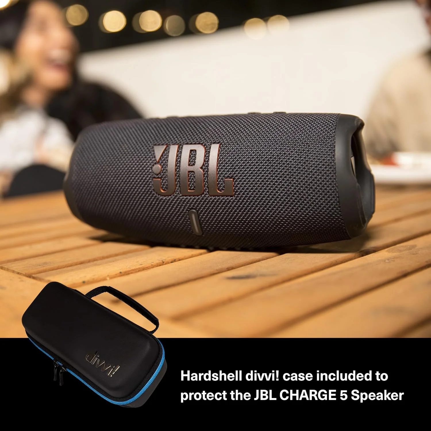 اسپیکر بلوتوثی بی سیم قابل حمل و ضد آب JBL Charge 5 به همراه کیف محافظ هارد شل divvi! - طرح ارتشی