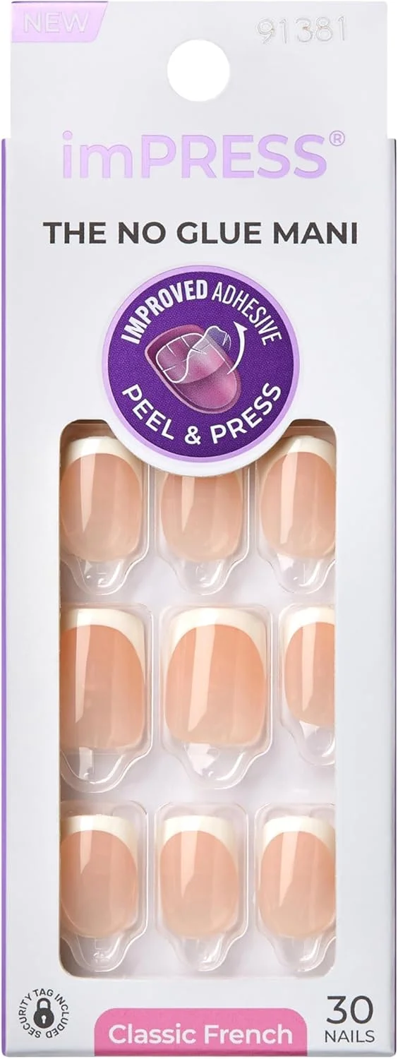 ناخن مصنوعی چسبی imPRESS KISS – مدل Squoval (کوتاه) IFC01C - ست ناخن مصنوعی بدون چسب به همراه سوهان کوچک، پد آماده سازی، چوب مانیکور، کیت ناخن اکریلیک ژلی