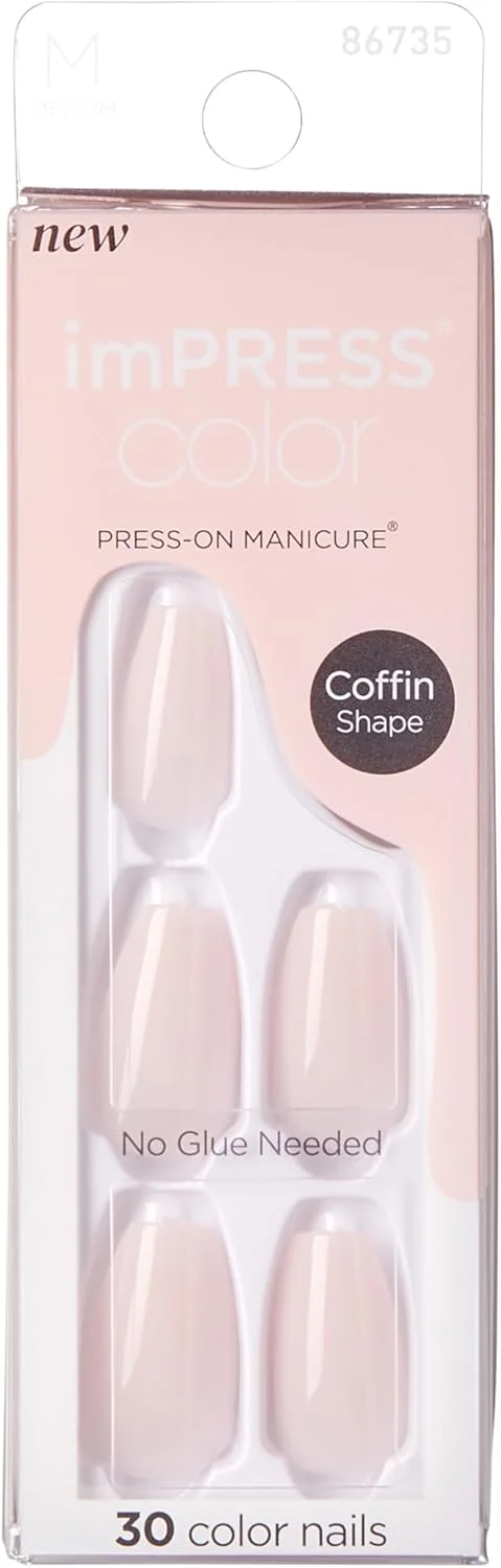 ناخن مصنوعی چسبی imPRESS KISS، مدل Serendipity، شکل تابوتی (متوسط) IMC502C - ست ناخن مصنوعی بدون چسب به همراه سوهان کوچک، پد آماده سازی، چوب مانیکور، کیت ناخن اکریلیک ژلی