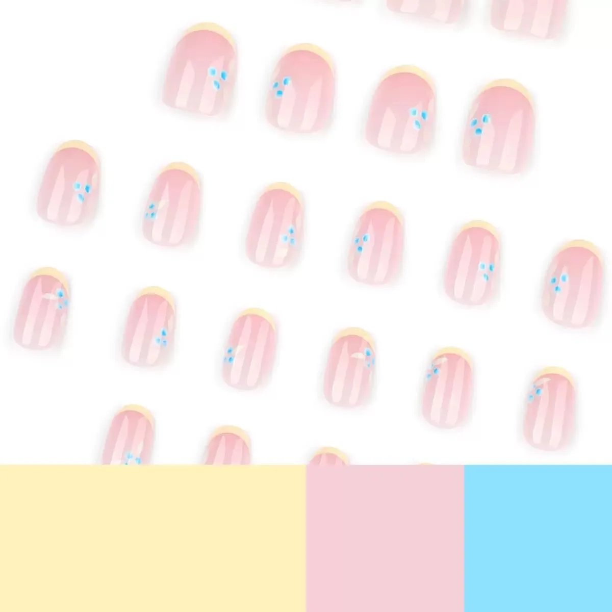 ناخن مصنوعی فشاری JOSQUEWNN، 24 عدد، ناخن های زرد فرانسوی تازه، نوک ناخن های کوتاه گرد قابل استفاده مجدد، سبک مینیمالیستی INS، شیرین و جوان کننده. ناخن های اکریلیک مصنوعی با کیت چسب.