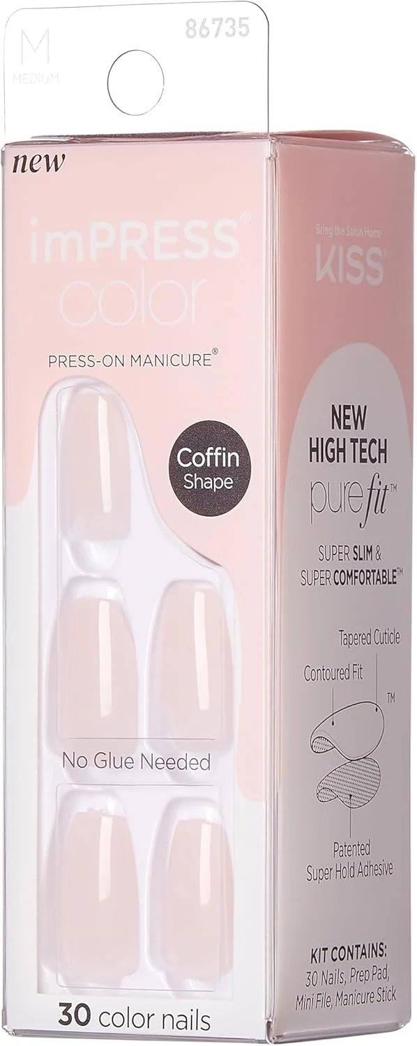 ناخن مصنوعی چسبی imPRESS KISS، مدل Serendipity، شکل تابوتی (متوسط) IMC502C - ست ناخن مصنوعی بدون چسب به همراه سوهان کوچک، پد آماده سازی، چوب مانیکور، کیت ناخن اکریلیک ژلی