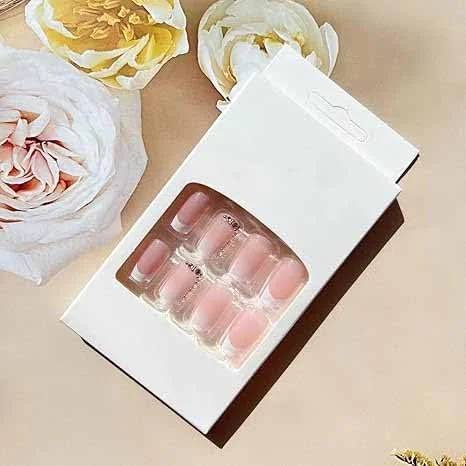 ناخن مصنوعی فرنچ مربعی نوک تیز تزویق با 24 نگین و گل، پوشش کامل براق اکریلیک برای زنان و دختران ناخن مصنوعی فرنچ مربعی نوک تیز تزویق با 24 نگین و گل، پوشش کامل براق اکریلیک برای زنان و دختران