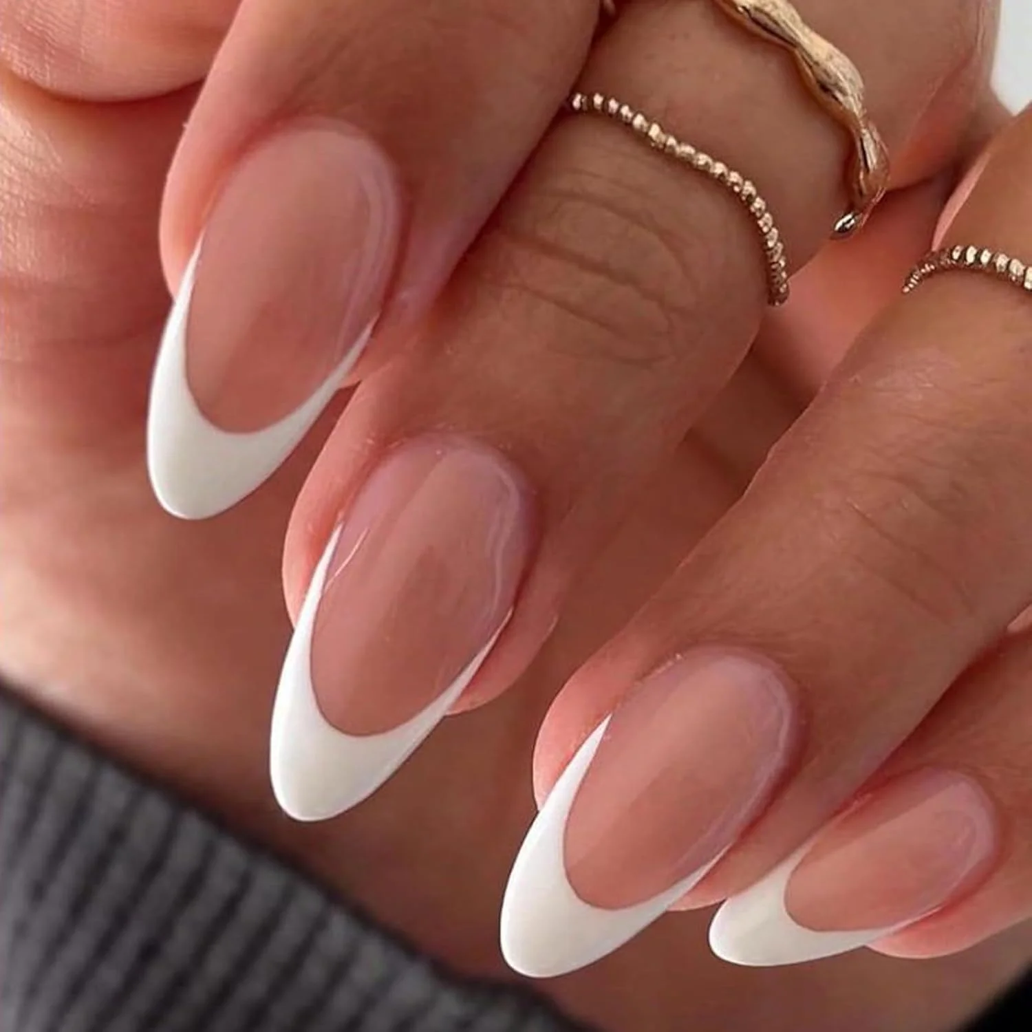 ناخن مصنوعی فرنچ مدلونز 32 عددی - طراحی بادامی ارتقا یافته با چسب و سوهان، کیت 16 سایزی