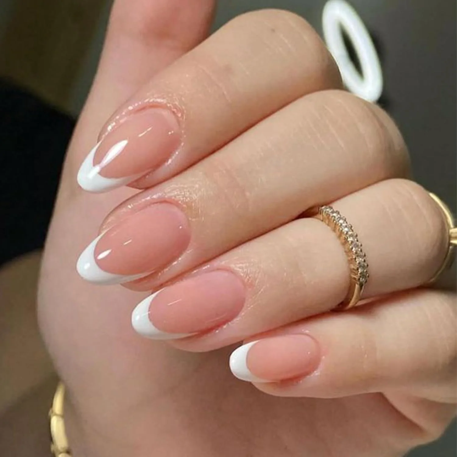 ناخن مصنوعی فرنچ مدلونز 32 عددی - طراحی بادامی ارتقا یافته با چسب و سوهان، کیت 16 سایزی