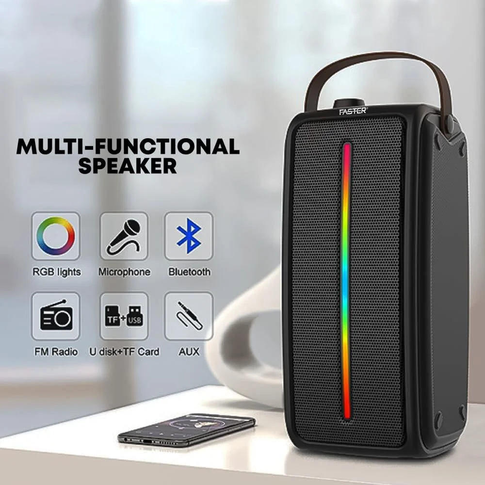 اسپیکر بلوتوثی قابل حمل Faster FS-78A با توان 40 وات - صدای استریو بلند با بیس عمیق - پخش کننده موسیقی MP3، اسپیکرهای بی سیم قابل حمل برای مهمانی ها، ورزش، مسافرت، فضاهای داخلی و خارجی