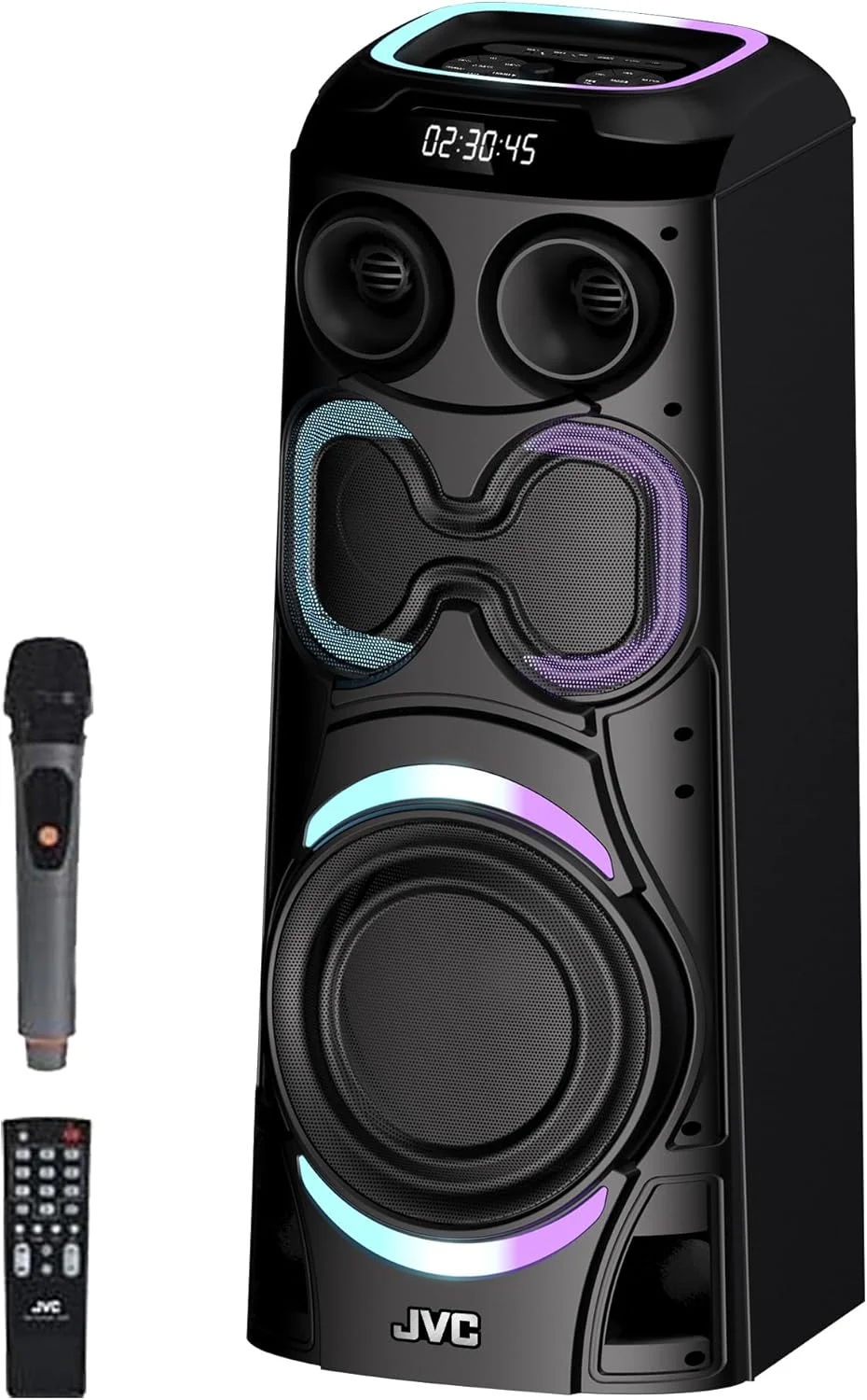 اسپیکر بلوتوثی مهمانی قابل حمل JVC با خروجی قدرتمند 2400W PMPO | دارای چراغ های LED حساس به صدا با میکروفون بی سیم مدل XS-N6112PB اسپیکر بلوتوثی مهمانی قابل حمل JVC با خروجی قدرتمند 2400W PMPO | دارای چراغ های LED حساس به صدا با میکروفون بی سیم مدل XS-N6112PB