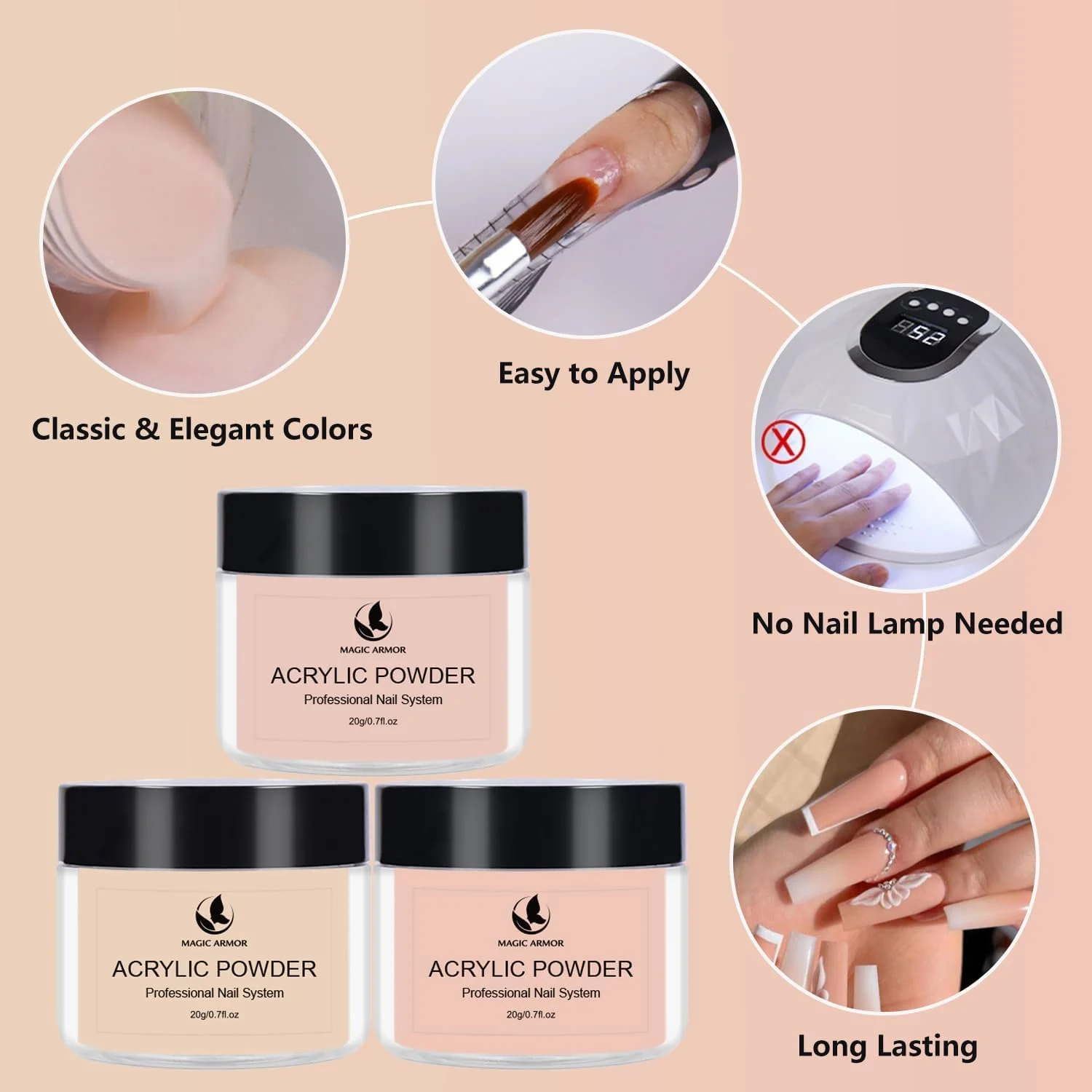 مجموعه پودر اکریلیک و لیکوئید اکریلیک MAGIC ARMOR برای کاشت ناخن، لیکوئید اکریلیک کم بو، 3 رنگ، پودر اکریلیک با ظرفیت بالا، رنگ نود، مونومر لیکوئید اکریلیک سالنی مجموعه پودر اکریلیک و لیکوئید اکریلیک MAGIC ARMOR برای کاشت ناخن، لیکوئید اکریلیک کم بو، 3 رنگ، پودر اکریلیک با ظرفیت بالا، رنگ نود، مونومر لیکوئید اکریلیک سالنی