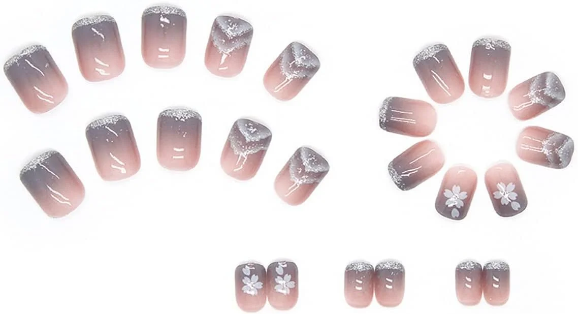 ناخن مصنوعی طرح گل MAKINGTEC، 24 عدد، مربع کوتاه، طرح ابر بنفش و کوهستان، پوشش کامل، مناسب برای تزئین ناخن های اکریلیک زنانه و دخترانه