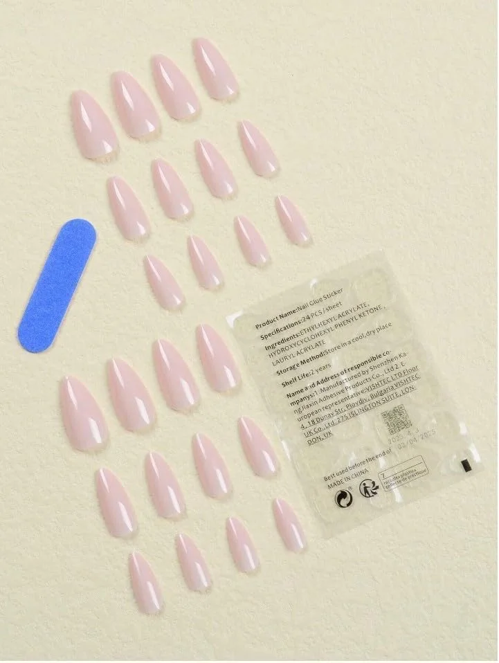 ناخن مصنوعی بادامی متوسط، رنگ ثابت، براق، گرادیانی، 24 عددی، ناخن مصنوعی فرنچ طبیعی متوسط، ناخن های اکریلیک فیک با چسب