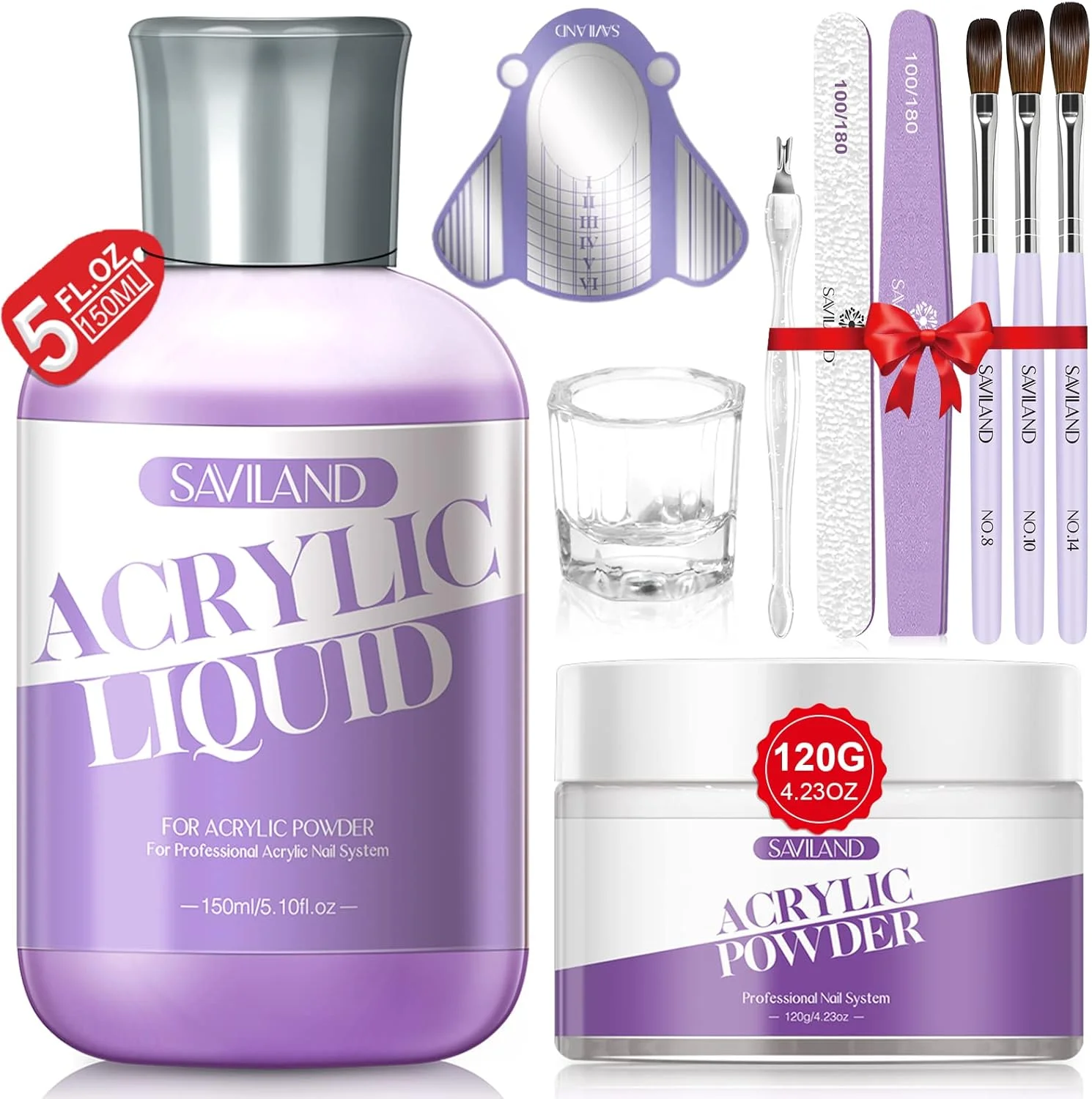 ست مبتدی طراحی ناخن اکریلیک هالووین ساویلند امارات: پودر شفاف 120 گرمی، مونومر 150 میلی لیتری - برس ها و 100 عدد قالب برای طراحی سه بعدی تار عنکبوت/ماه، اکستنشن مانیکور DIY
