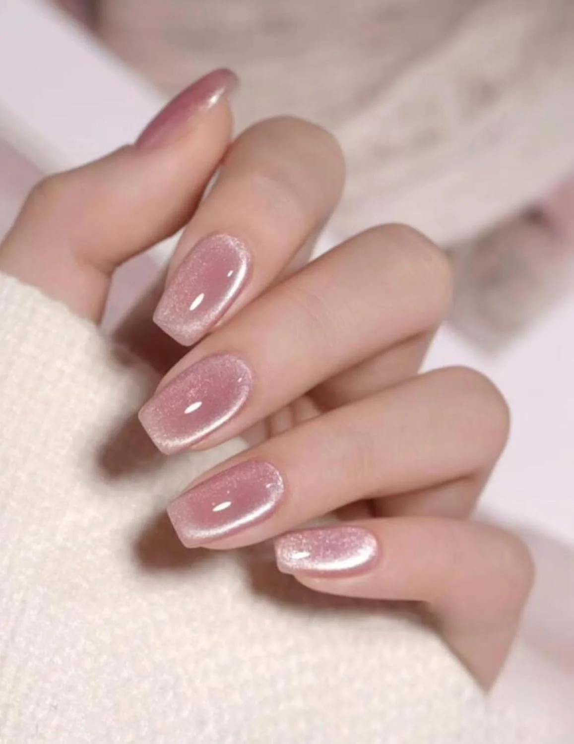 ناخن مصنوعی مربعی رنگ یکدست براق 24 عددی، ناخن مصنوعی متوسط صورتی طبیعی کروم براق کره ای، ناخن های اکریلیک مصنوعی با چسب