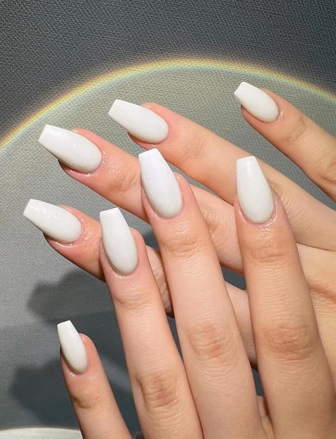 ناخن مصنوعی مربعی رنگ ثابت براق گرادیانی 24 عددی، ناخن مصنوعی فرنچ متوسط سفید طبیعی، ناخن های اکریلیک فیک با کیت چسب