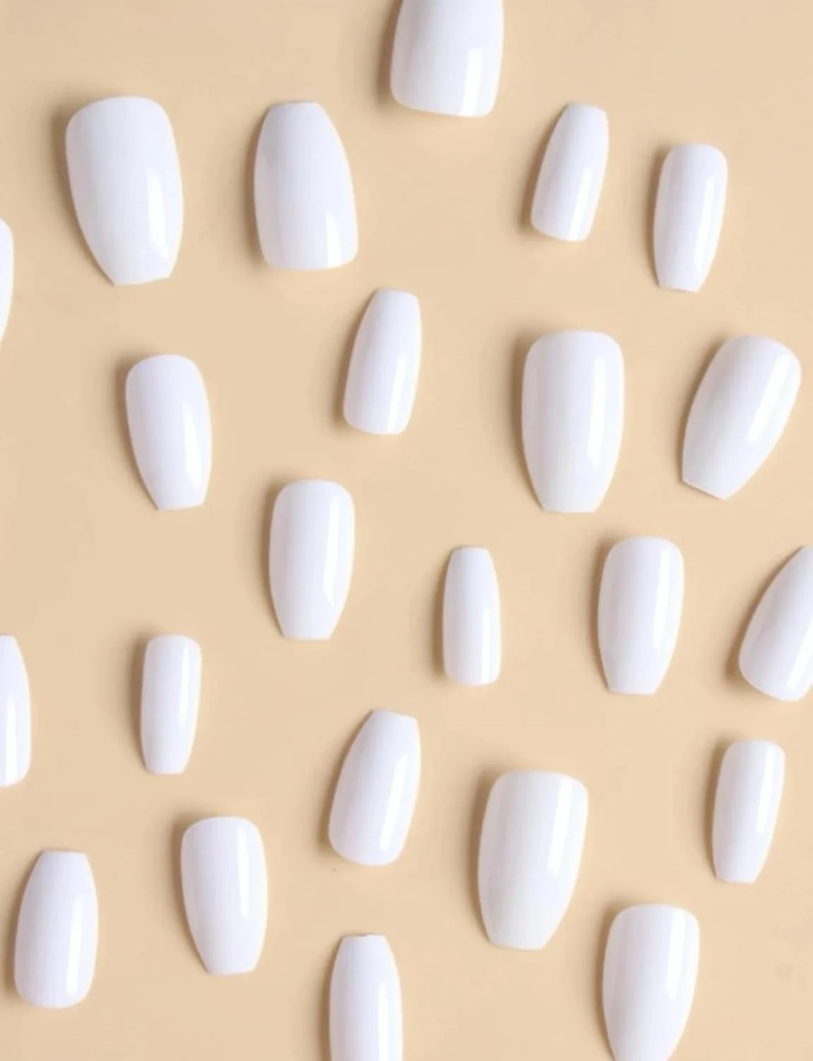 ناخن مصنوعی مربعی رنگ ثابت براق گرادیانی 24 عددی، ناخن مصنوعی فرنچ متوسط سفید طبیعی، ناخن های اکریلیک فیک با کیت چسب
