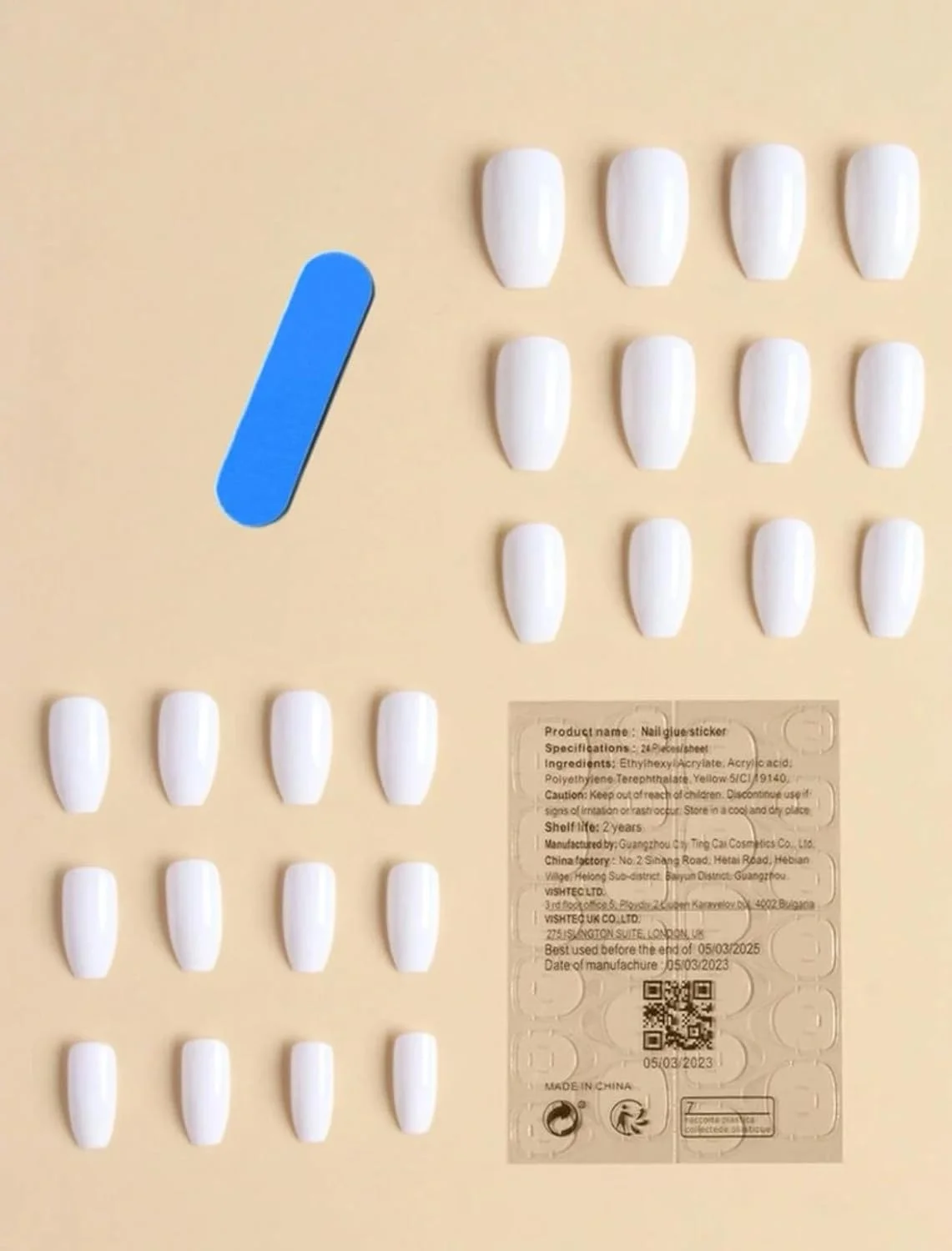 ناخن مصنوعی مربعی رنگ ثابت براق گرادیانی 24 عددی، ناخن مصنوعی فرنچ متوسط سفید طبیعی، ناخن های اکریلیک فیک با کیت چسب