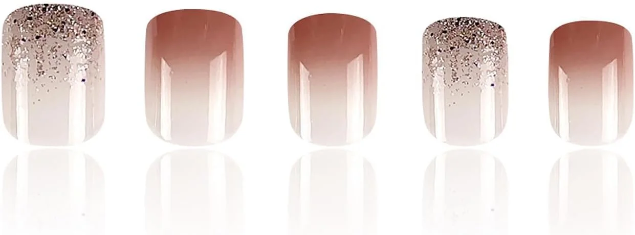 ناخن مصنوعی فرنچ نوک تیز tewiaii، 24 عددی، فرنچ اکلیلی نگین دار با طرح، ناخن مصنوعی اکریلیک مربعی، ناخن مصنوعی برای زنان و دختران (Style1, 1)