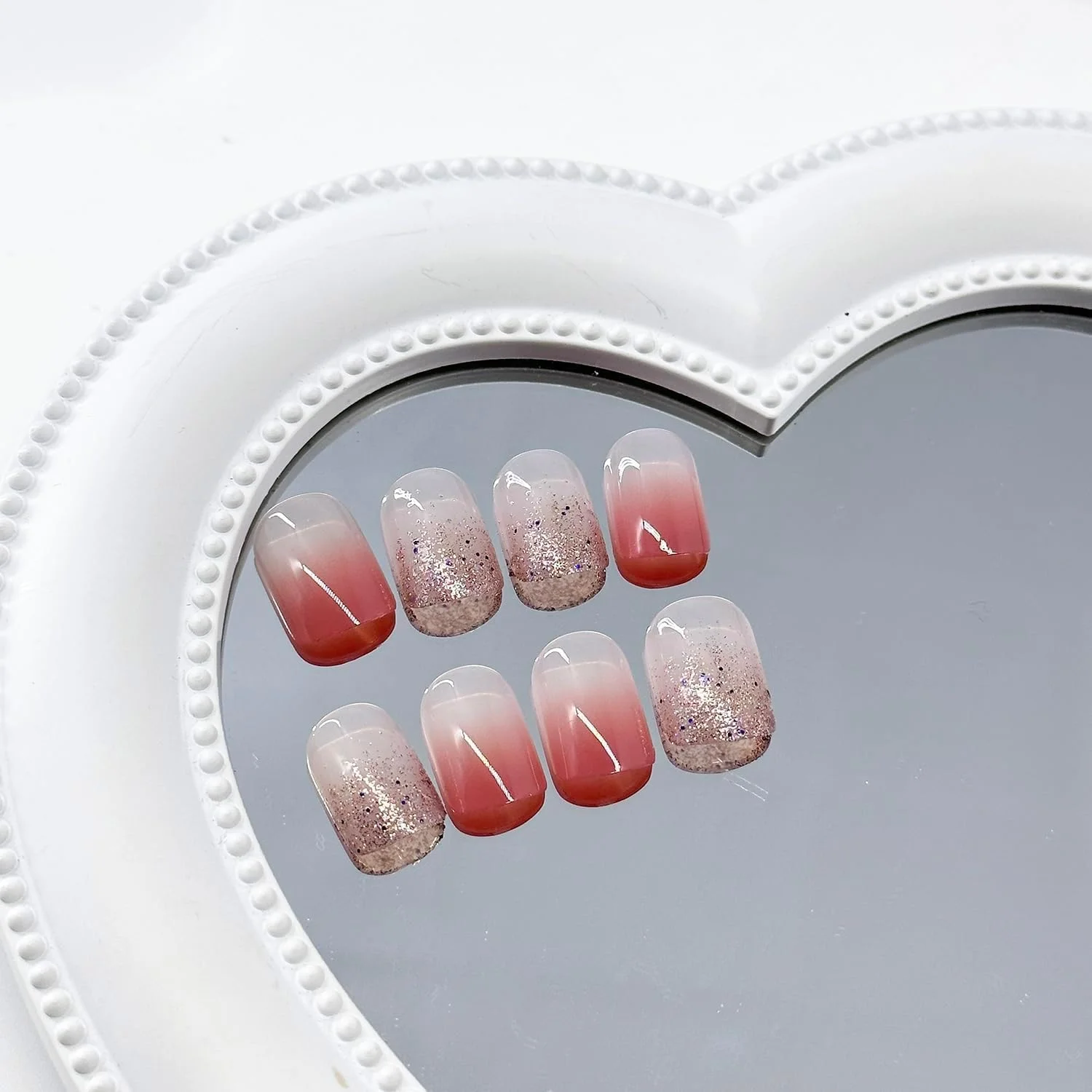 ناخن مصنوعی فرنچ نوک تیز tewiaii، 24 عددی، فرنچ اکلیلی نگین دار با طرح، ناخن مصنوعی اکریلیک مربعی، ناخن مصنوعی برای زنان و دختران (Style1, 1)