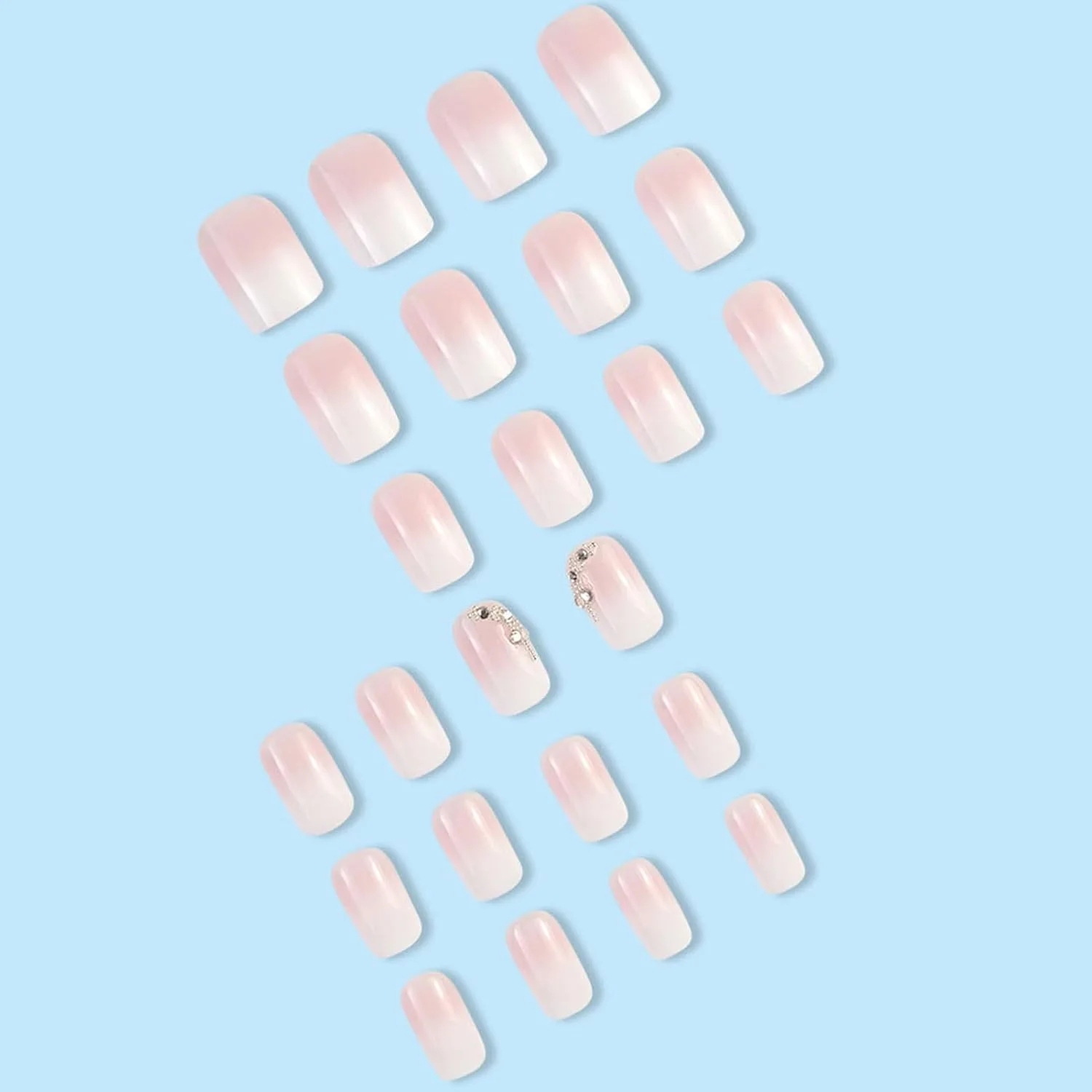 ناخن مصنوعی فرنچ Tewiaii: 24 عدد ناخن چسبی با طرح های نگین دار اکلیلی - ناخن های مصنوعی صورتی مربعی اکریلیک - ناخن های مصنوعی برای زنان و دختران (استایل 3، 1)