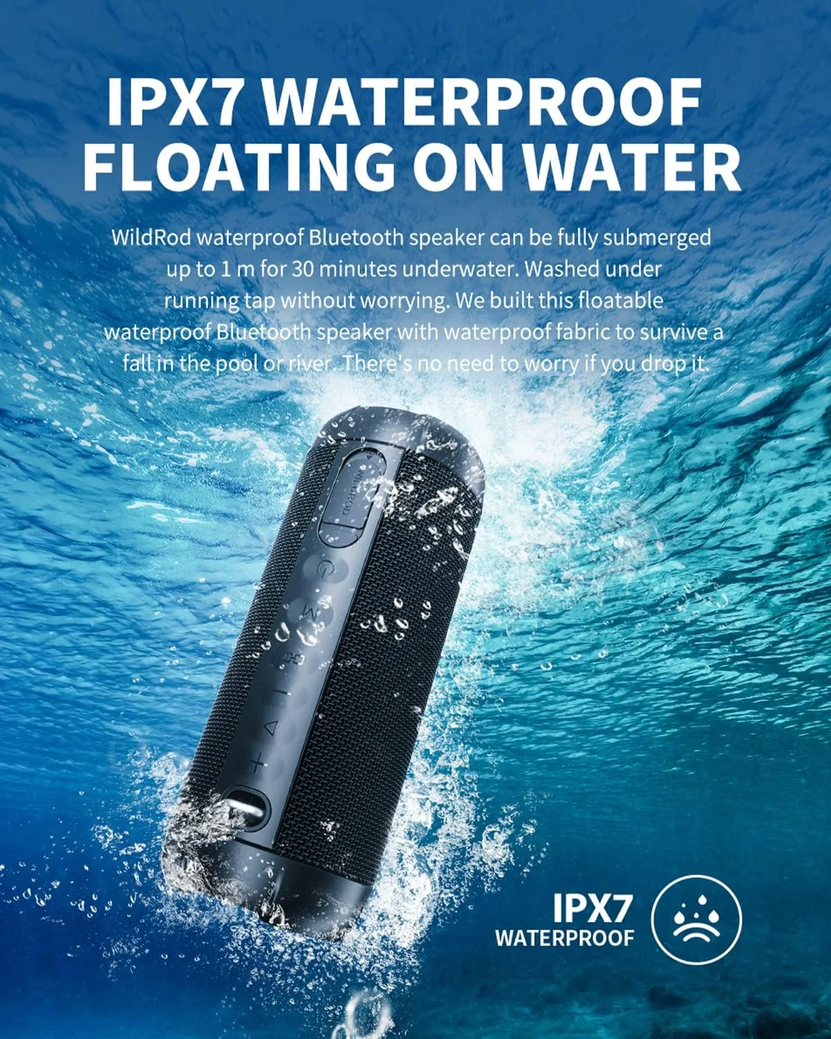 اسپیکر بلوتوث قابل حمل MIFA WildRod، ضد آب و ضد گرد و غبار IP67، شارژ USB-C، درگاه کارت Micro SD، 12 ساعت پخش، اسپیکر بی سیم با چراغ های LED برای فضای باز، کمپینگ، پیاده روی، دوچرخه سواری
