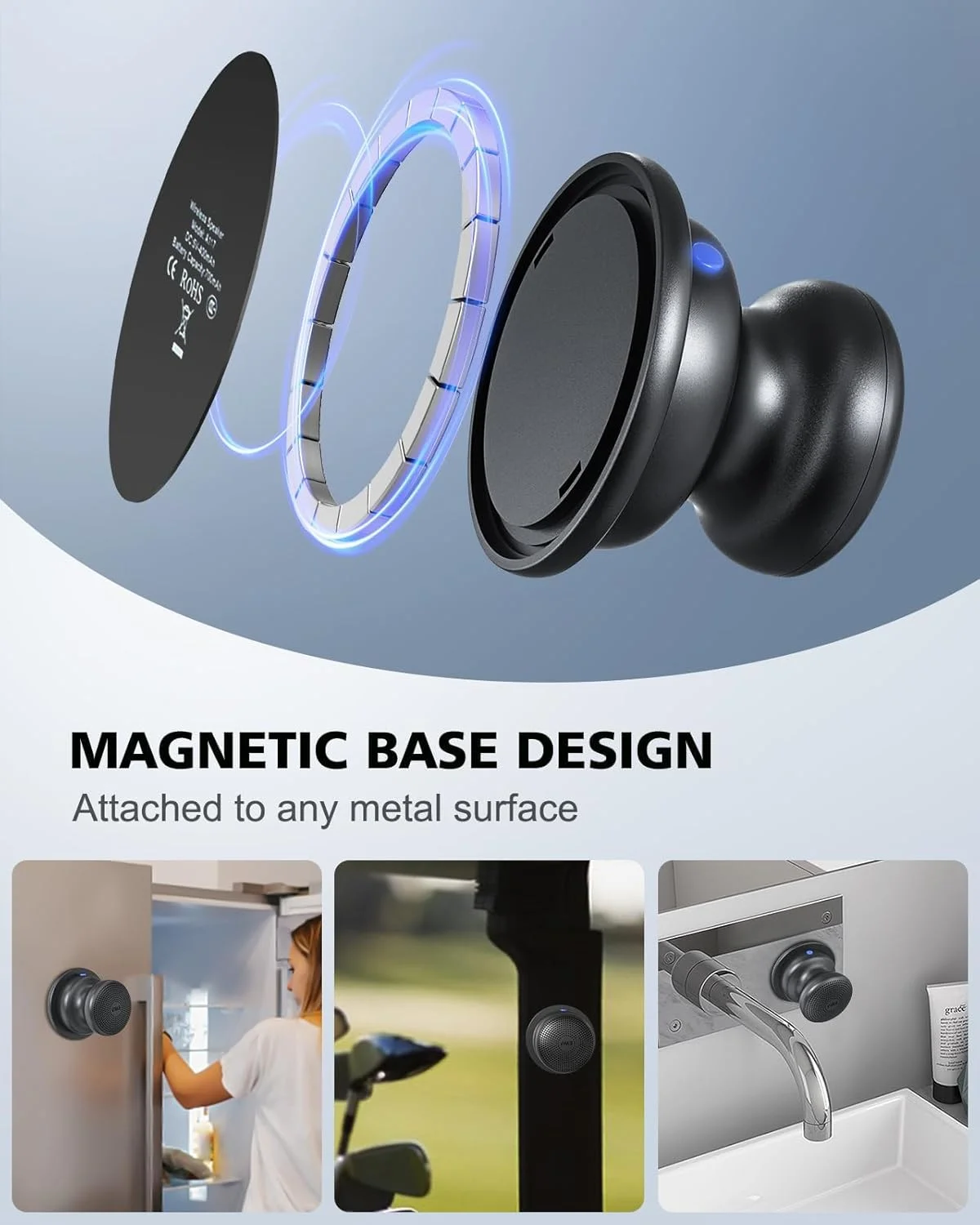 اسپیکر بلوتوثی بی‌سیم کوچک قابل حمل MAKINGTEC با پایه مغناطیسی، صدای قدرتمند، اتصال آسان به سطوح فلزی، [سازگار با Magsafe، آیفون 15، 14، 13، 12 پرو/مکس] برای خانه یا فضای باز
