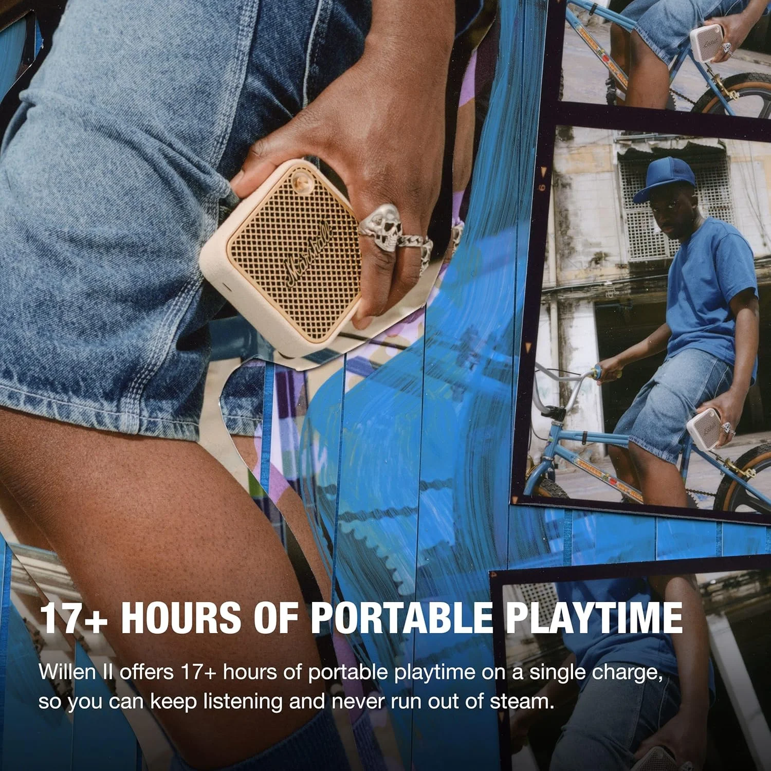 اسپیکر بلوتوثی بی‌سیم مارشال ویلن 2، بیش از 17 ساعت پخش، طراحی ضد گرد و غبار و ضد آب (کرم)