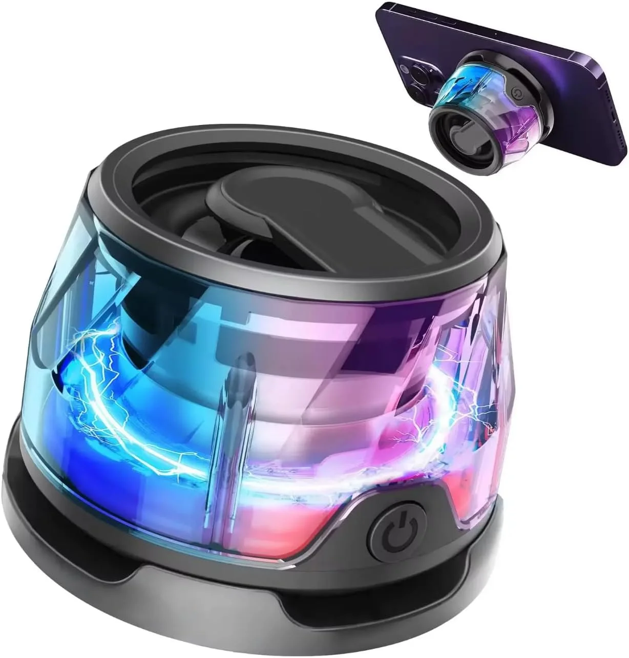 اسپیکر بلوتوث مغناطیسی، مینی اسپیکر بی سیم 5 واتی با بلوتوث 5.3، نور RGB، زمان پخش بازی، پایه نگهدارنده تلفن همراه قابل حمل برای آیفون، مسافرت، ماشین گلف - مشکی اسپیکر بلوتوث مغناطیسی، مینی اسپیکر بی سیم 5 واتی با بلوتوث 5.3، نور RGB، زمان پخش بازی، پایه نگهدارنده تلفن همراه قابل حمل برای آیفون، مسافرت، ماشین گلف - مشکی