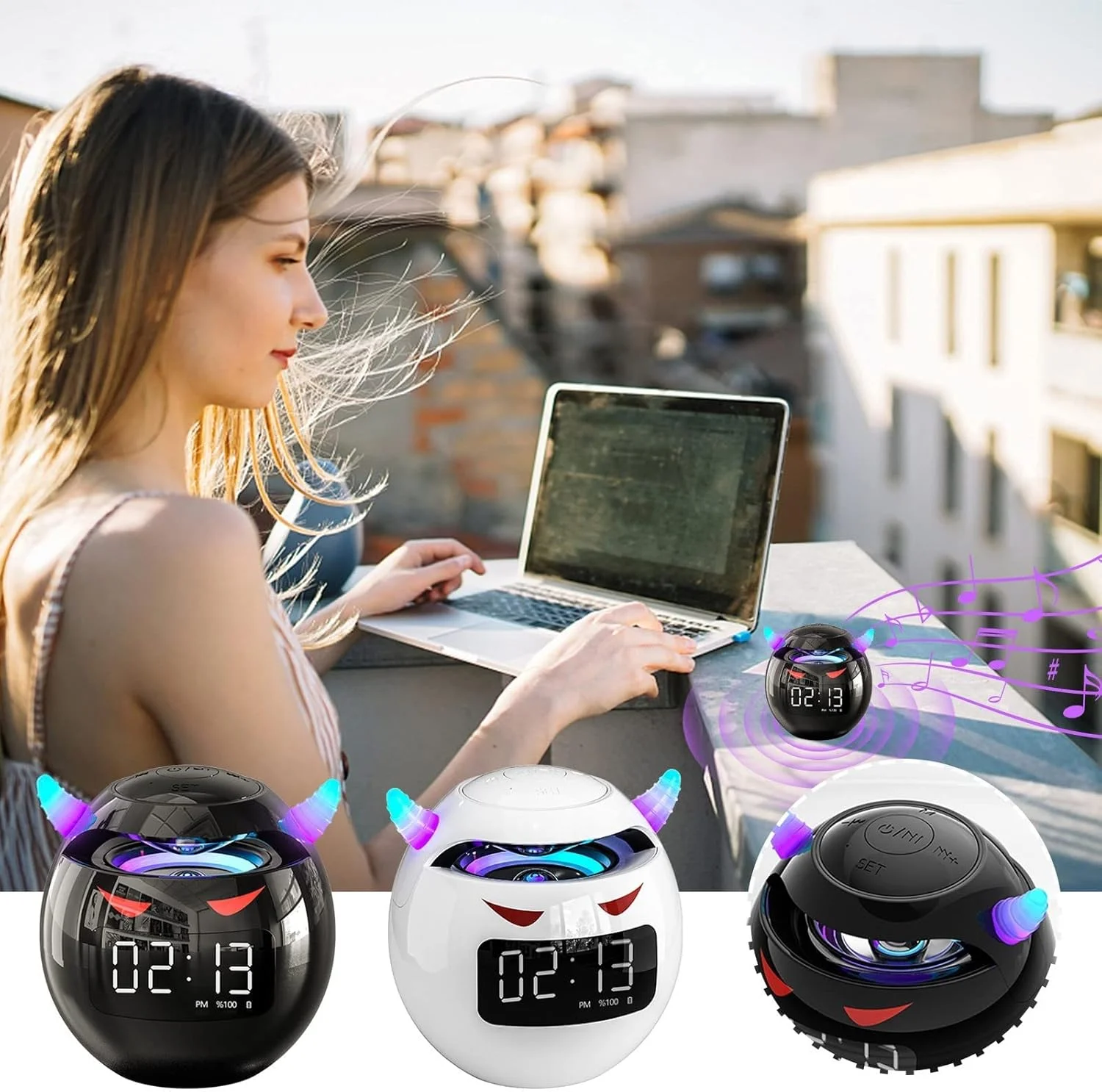 اسپیکر بلوتوث بی سیم MAKINGTEC، اسپیکر قابل حمل LED فلش دار مناسب فضای باز، کنار تخت، اتاق کودک، دارای ساعت زنگ دار، ساب ووفر، پخش کننده موسیقی TF با میکروفون و تماس هندزفری (مشکی) اسپیکر بلوتوث بی سیم MAKINGTEC، اسپیکر قابل حمل LED فلش دار مناسب فضای باز، کنار تخت، اتاق کودک، دارای ساعت زنگ دار، ساب ووفر، پخش کننده موسیقی TF با میکروفون و تماس هندزفری (مشکی)
